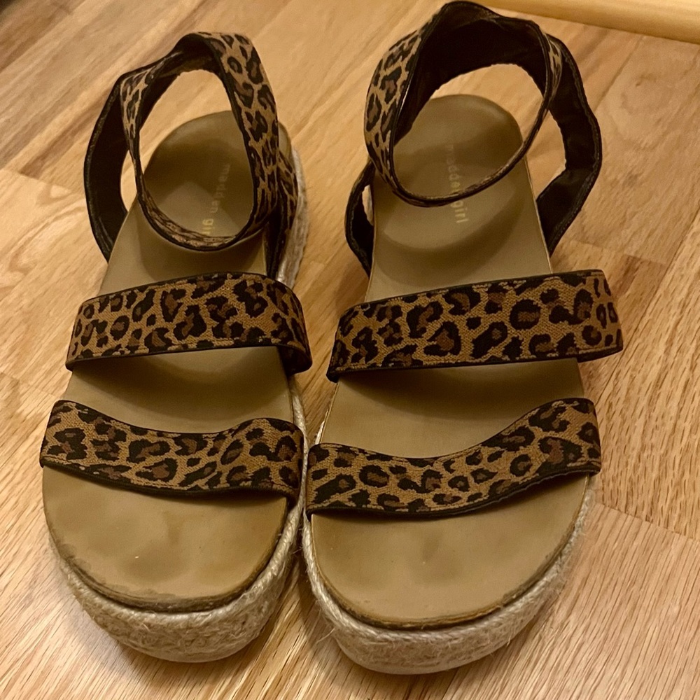 Madden Girl Leopard Elastic Stretch Espadrille Sandals Youth Size 3